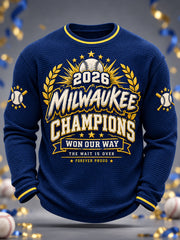 Men's Won Our Way 2026 Baseball Champions Gift For Baseball Fans Casual Waffle Long Sleeve T-Shirt