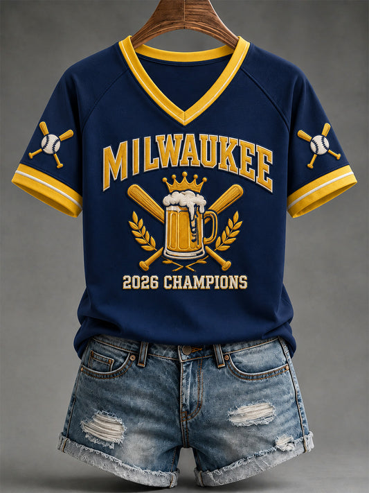Women's Won Our Way 2026 Baseball Champions Gift For Baseball Fans Print V-Neck Tee