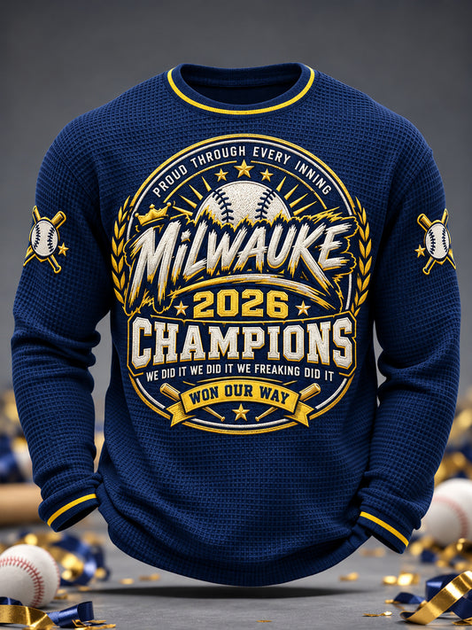 Men's Won Our Way 2026 Baseball Champions Gift For Baseball Fans Casual Waffle Long Sleeve T-Shirt