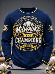 Men's Won Our Way 2026 Baseball Champions Gift For Baseball Fans Casual Waffle Long Sleeve T-Shirt